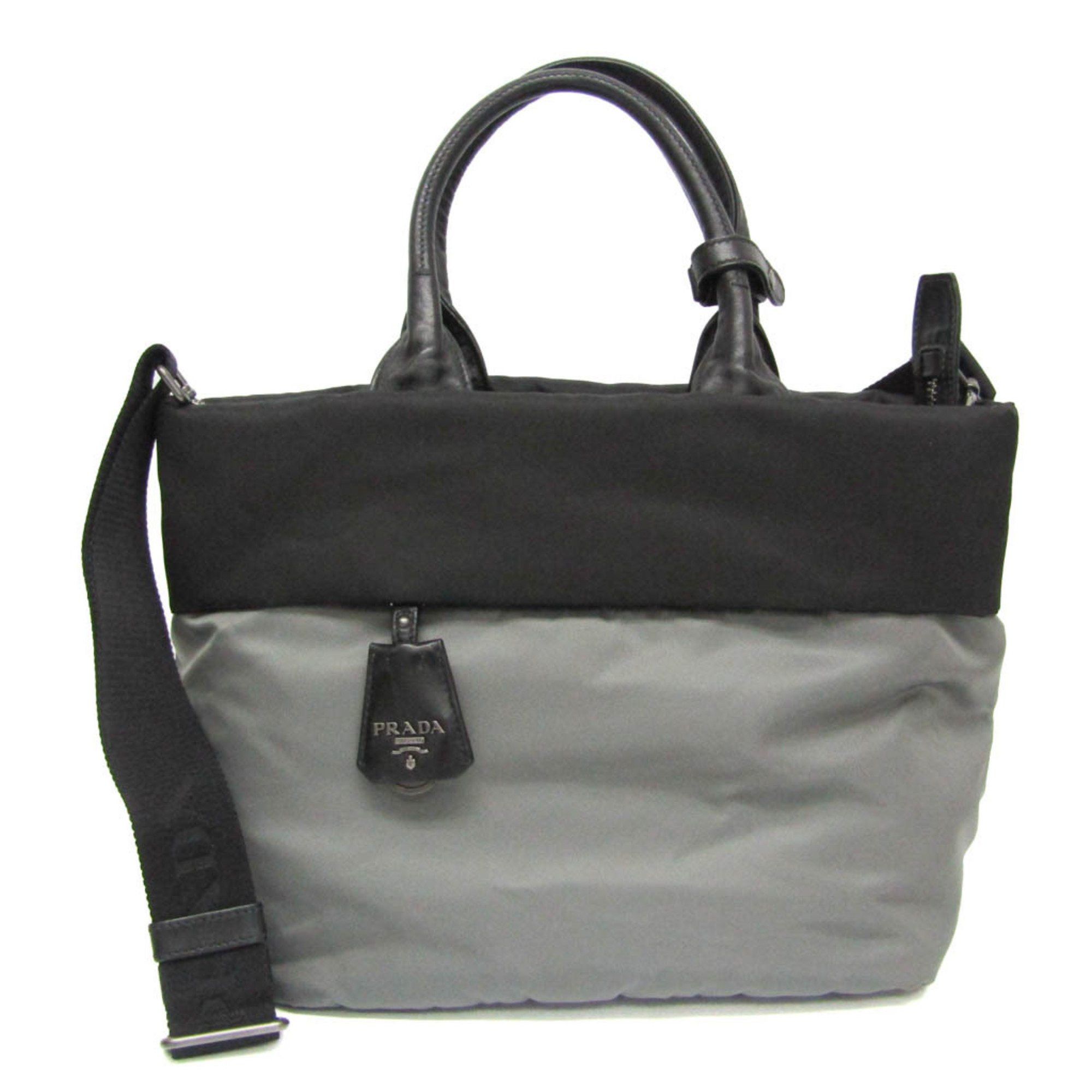 Prada Prada B1959V Women's Tessuto,Nappa Leather Handbag,Shoulder Bag Black,Gray Size ONE SIZE - 1 Thumbnail