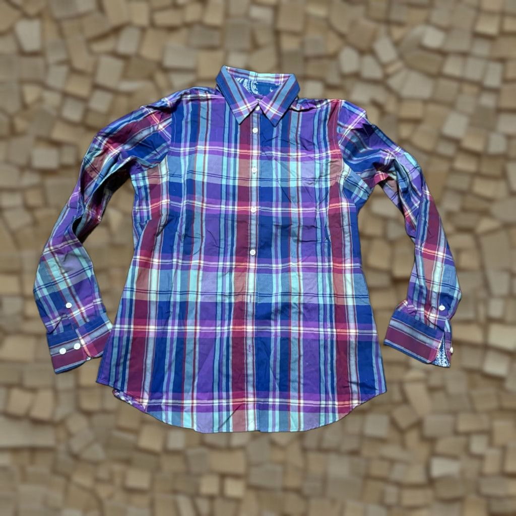 Chaps Chaps Shirt Women's Small, Purple Green Blue Plaid Long Sleeve Button Up No Iron Size S / US 4 / IT 40 - 1 Thumbnail