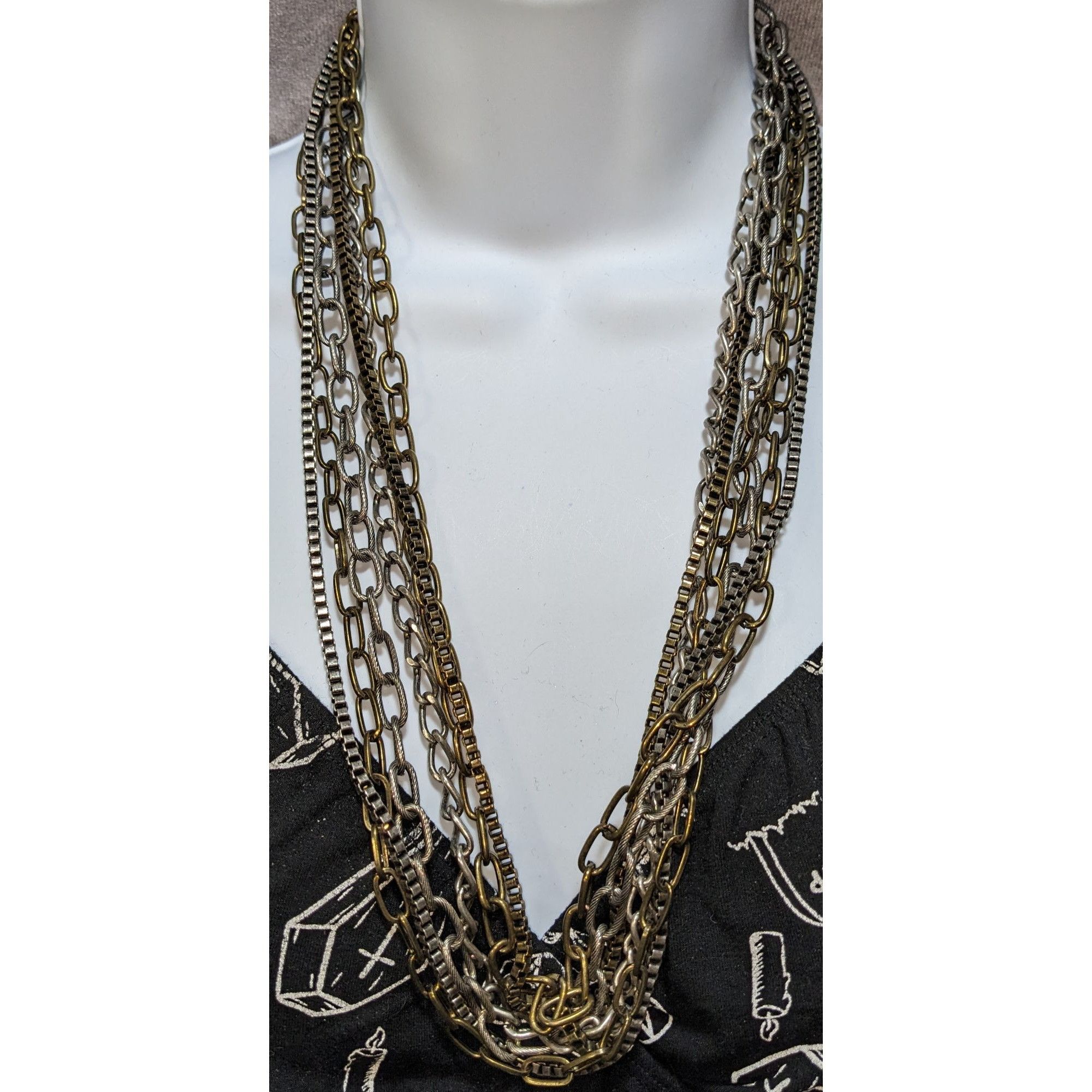 Other Grunge Layered Multi-Strand Chain Necklace In Mixed Metals Size ONE SIZE - 4 Thumbnail