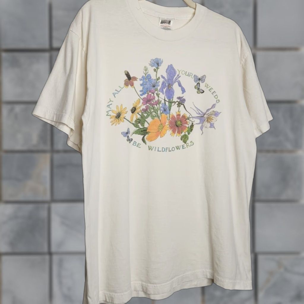Gustin VINTAGE Weeds be Wildflowers Nature Art Flower Garden Shirt Large Mens White 90s Y2K Graphic Flower Garden Size US L / EU 52-54 / 3 - 1 Thumbnail