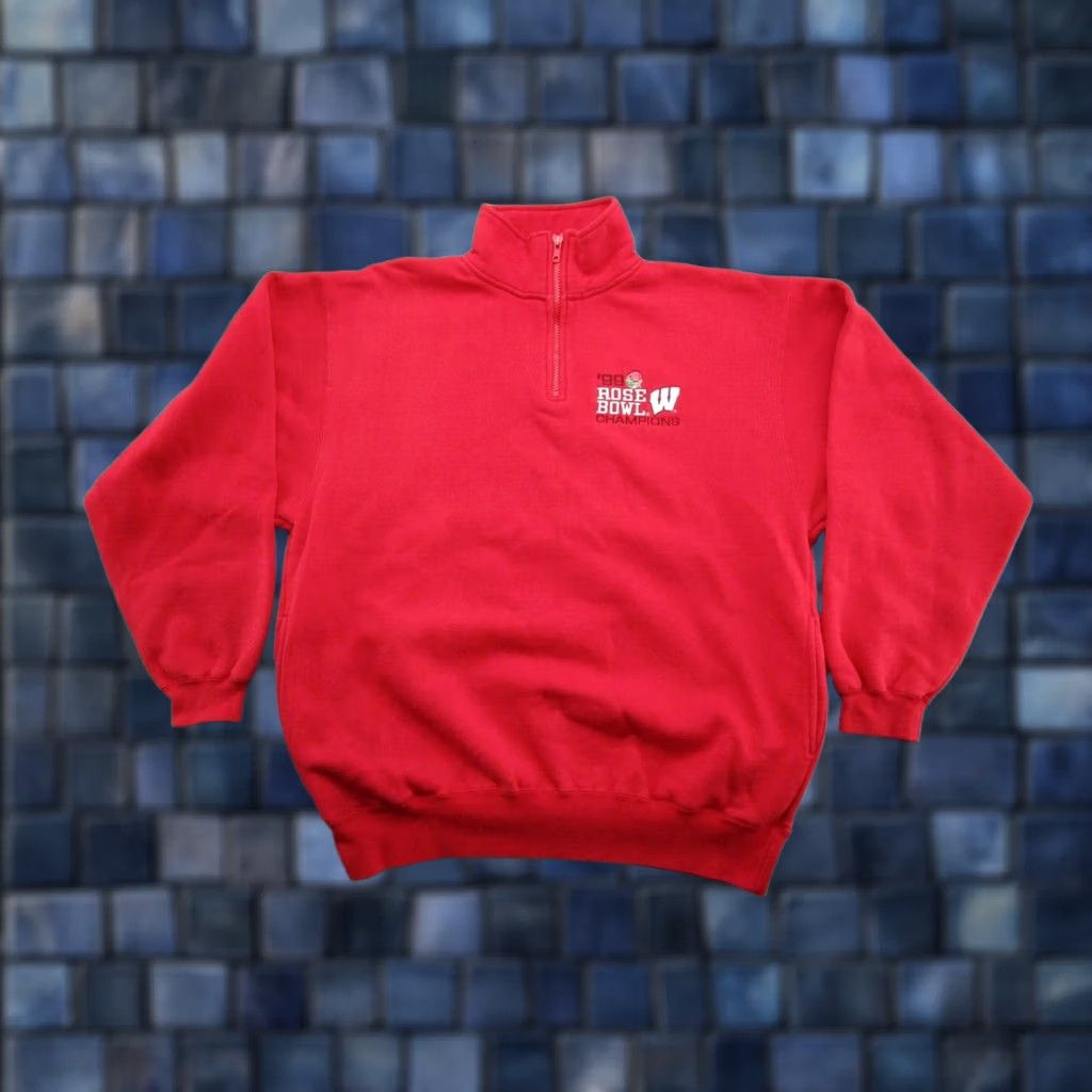 Vintage VINTAGE Wisconsin Badgers 1/4 Zip Sweatshirt Men L Red 90s 1999 Cadre Shirt Size US L / EU 52-54 / 3 - 1 Thumbnail