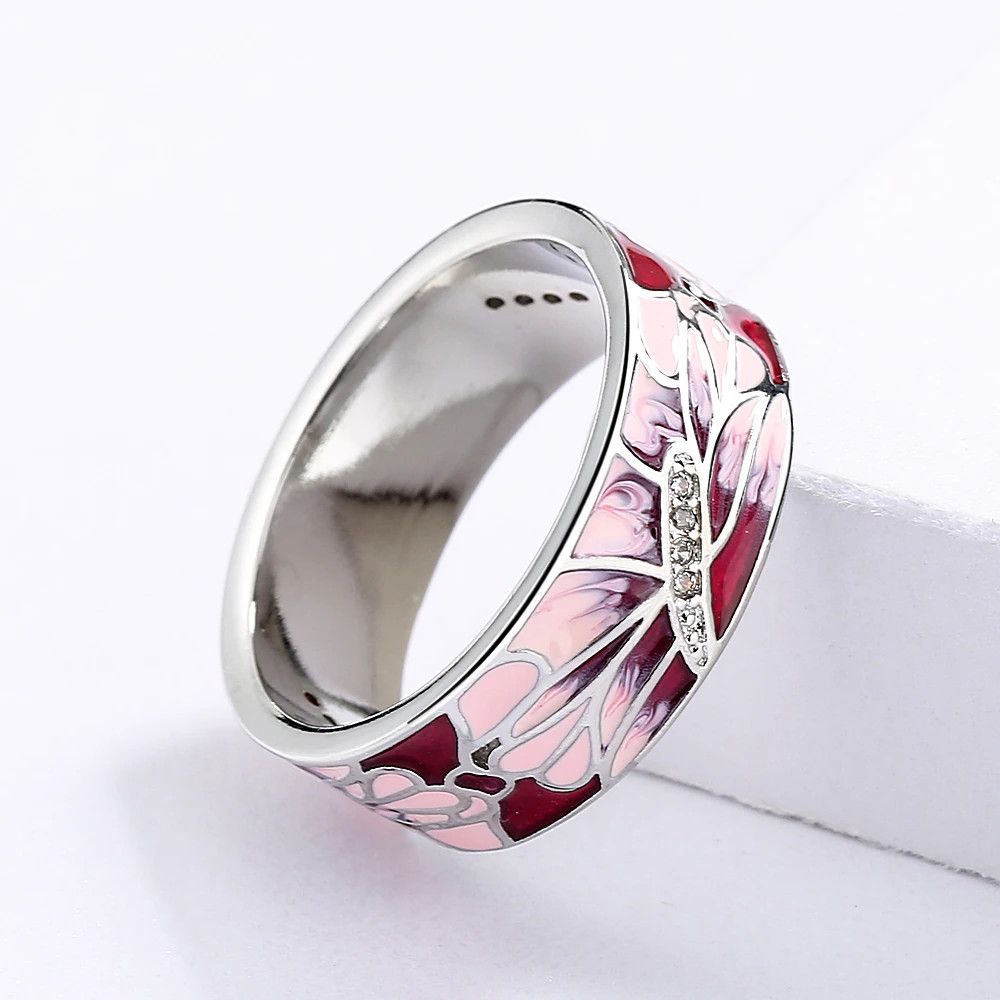 Jewelry Elegant Pink Peach Handmade Enamel Ring Size ONE SIZE - 5 Thumbnail