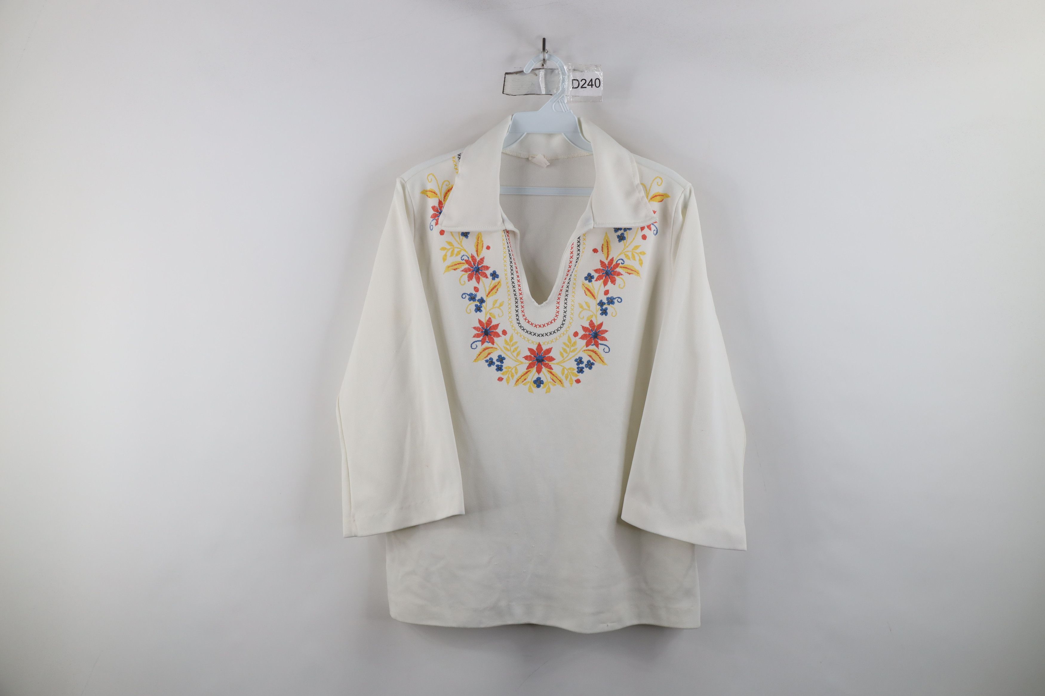 Vintage Vintage 70s Mid Century Modern MCM Knit Collared Shirt Size L / US 10 / IT 46 - 1 Thumbnail