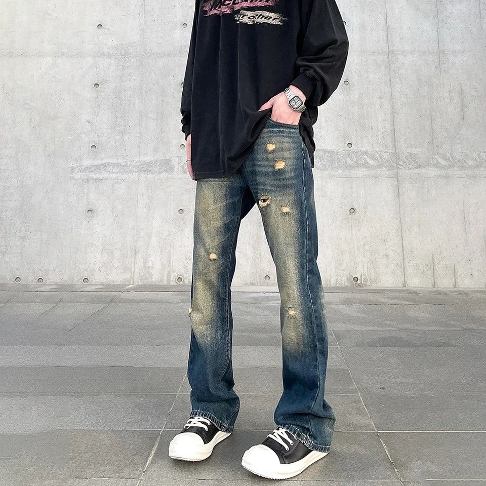 Denime × Japanese Brand × Vintage Ripped Jeans Men Streetwear Y2k Autumn Slim Casual Size US 31 - 2 Thumbnail