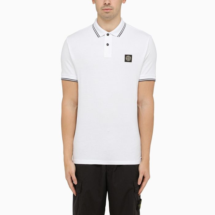 Stone Island Stone Island White Short-Sleeved Polo Shirt With Logo ...