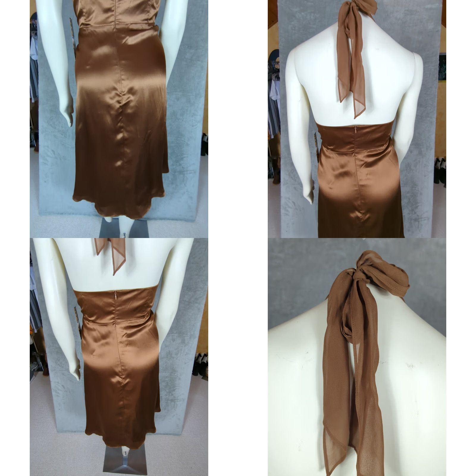 Vintage VINTAGE Donna Ricco dress Halter Knee Length Silk Brown Beaded Zipper Womens 12 Size XL / US 12-14 / IT 48-50 - 9 Thumbnail