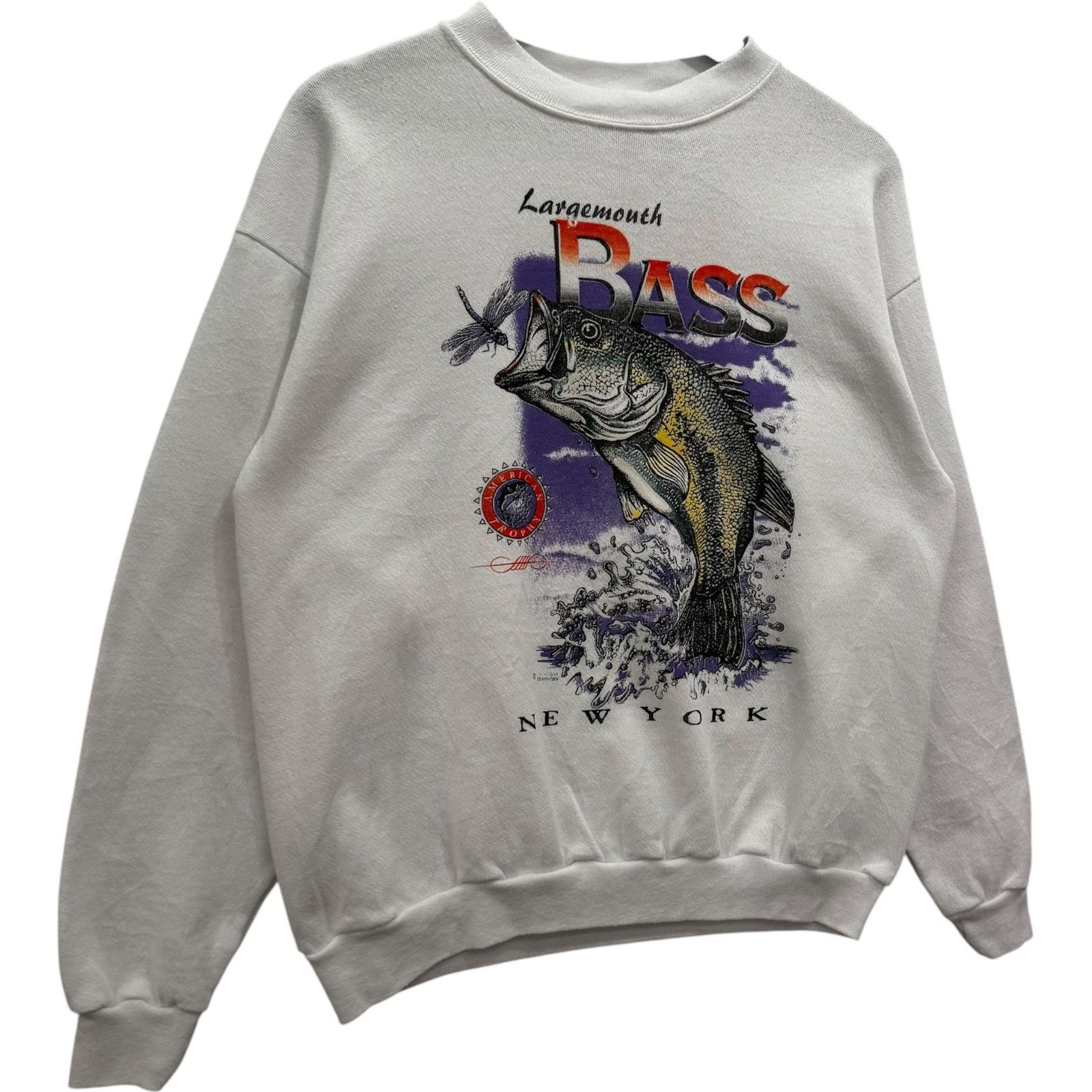 Tultex Vintage Largemouth Bass New York Fishing Art Crewneck Medium Size US XL / EU 56 / 4 - 4 Thumbnail