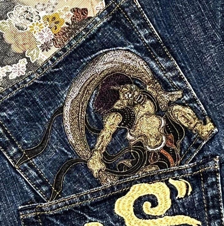 Karakuri Tamashii Karakuri Tamashii Wind Thunder Gods Embroidered Denim Jeans Size US 40 / EU 56 - 5 Thumbnail