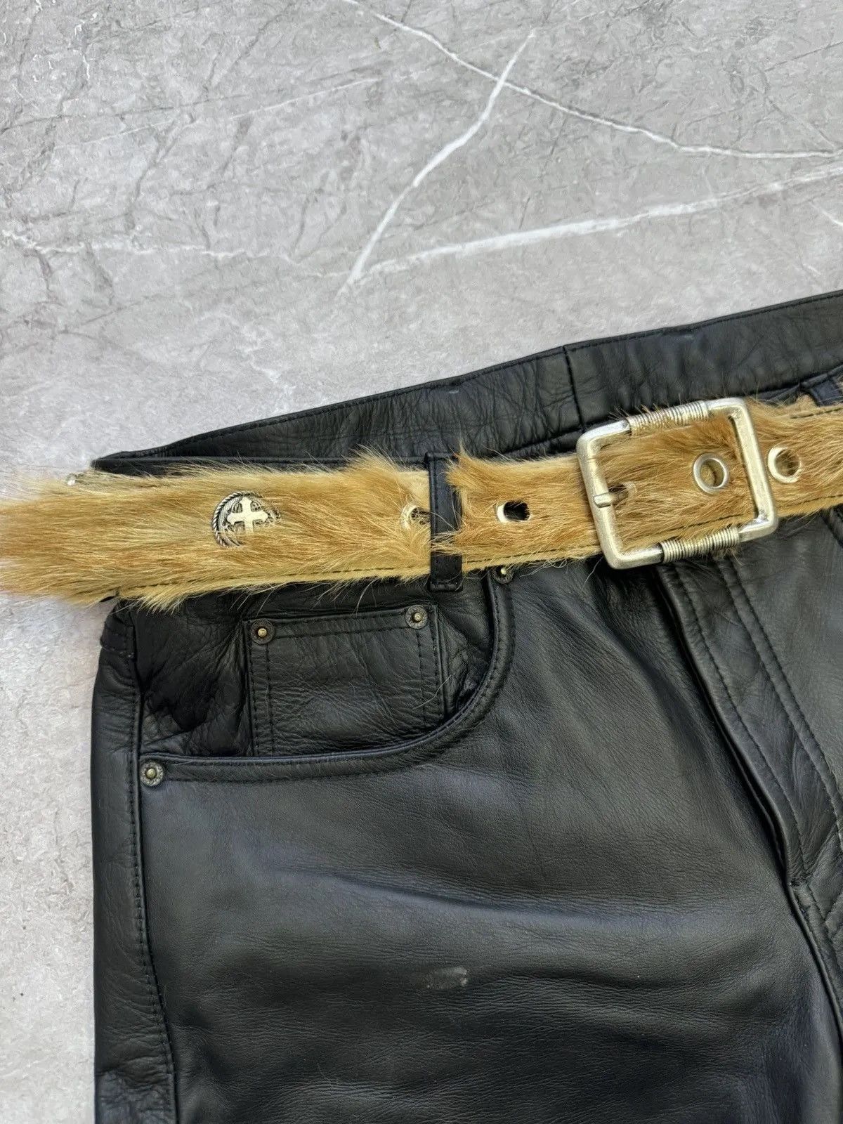 If Six Was Nine Vintage fur fuzzy Rare leather punk opium belt Japanese Size ONE SIZE - 2 Thumbnail