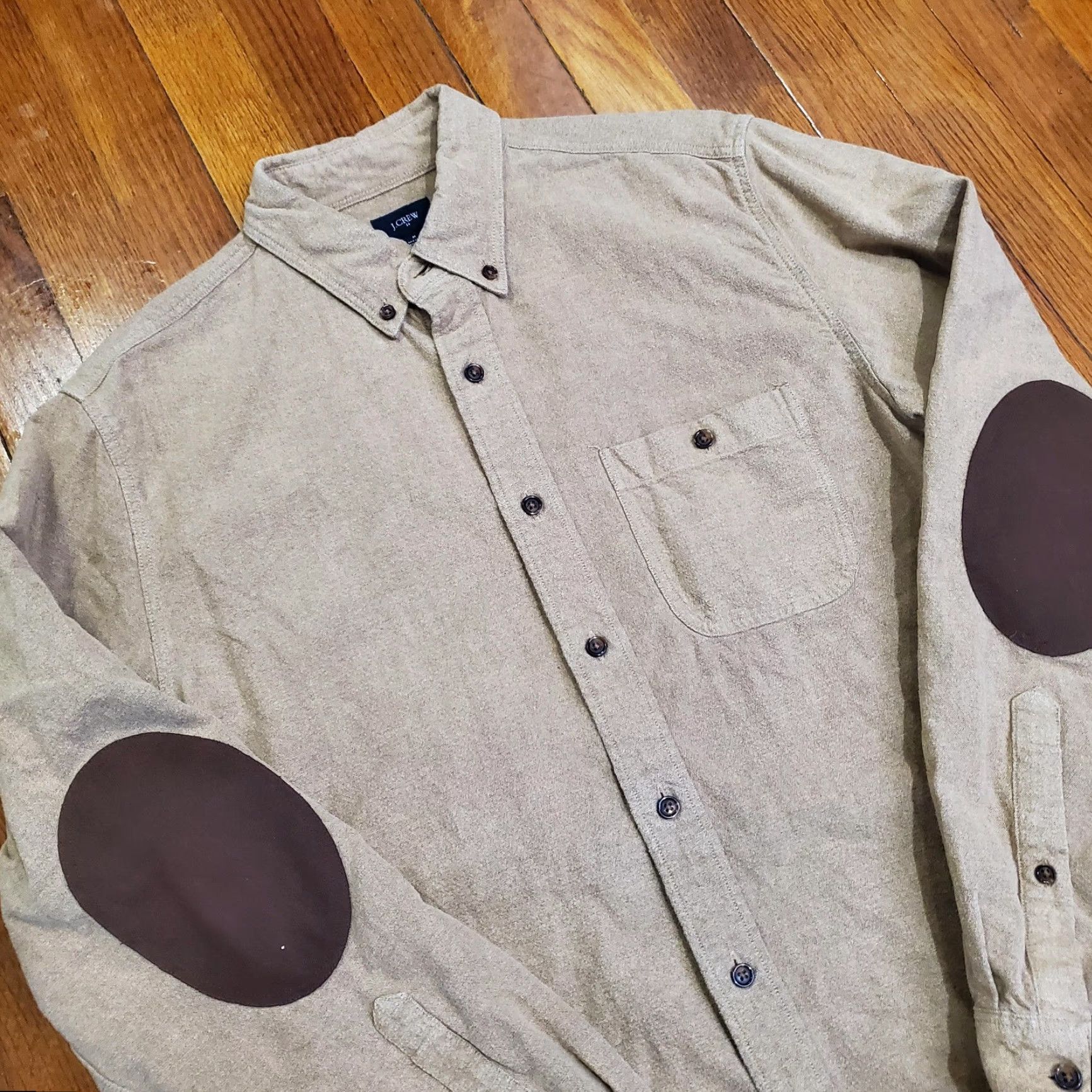 J.Crew J. Crew Shirt Mens Medium Beige Elbow Patch Button-Down Long Sleeve Casual Shirt Size US M / EU 48-50 / 2 - 4 Thumbnail