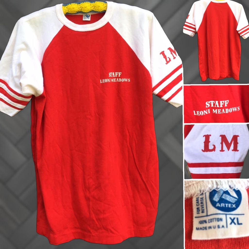 Vintage VINTAGE STAFF LEONI MEADOWS LM T-Shirt XL USA Artex Raglan Jersey 70s 80s Mens Red Cotton Short Sleeve Graphic Tee Size US XL / EU 56 / 4 - 1 Thumbnail
