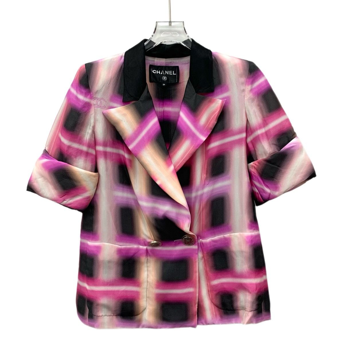Chanel Chanel Plaid Iridescent Silk Short Sleeve Shirt K26WX Size XXS / US 00 / IT 34 - 1 Thumbnail