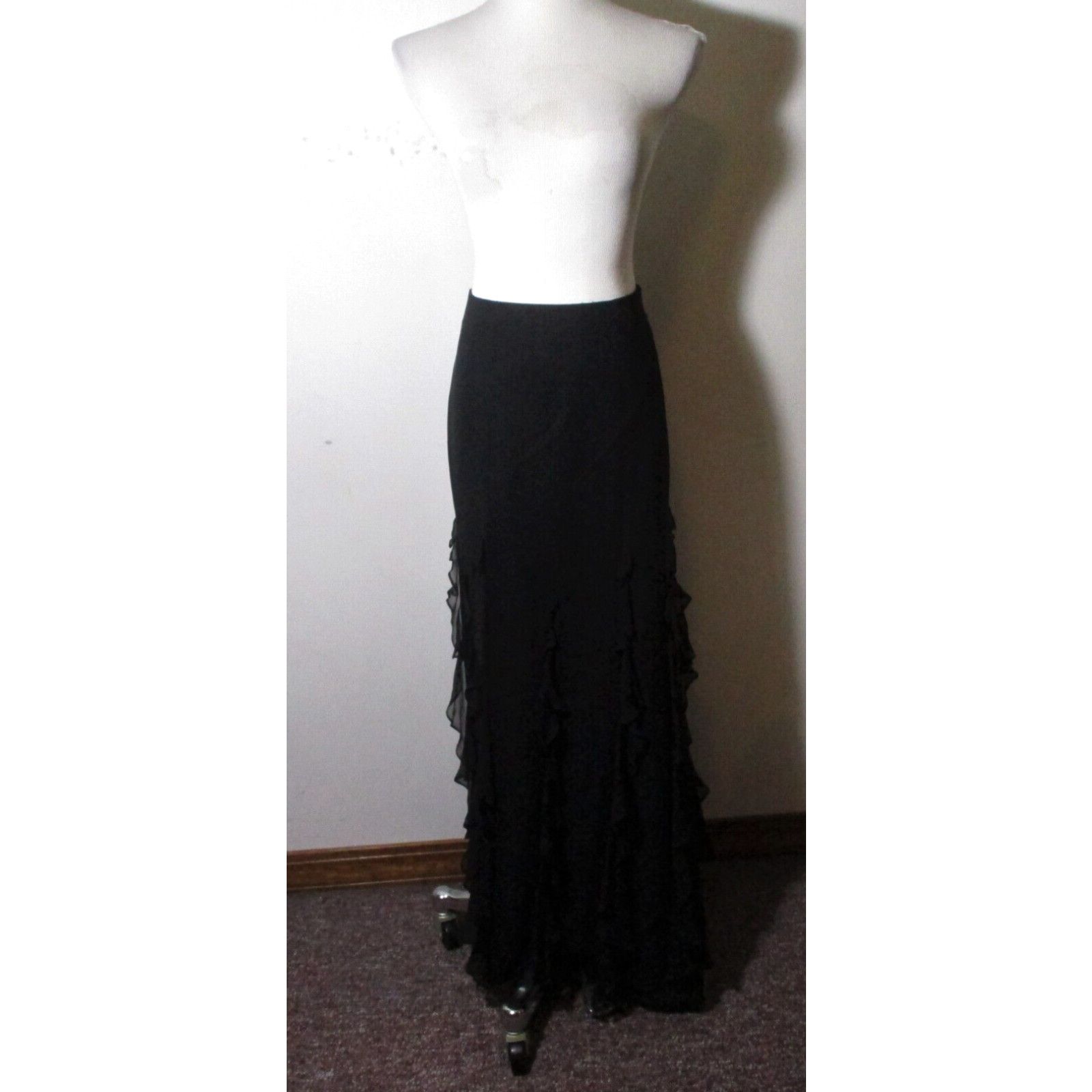 image of Vintage Women's Veronique Young Black Full Length 100% Silk Skirt Size 8 NWT in White