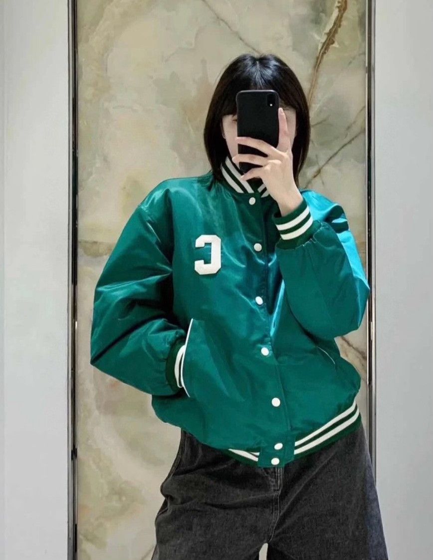 Celine Celine Green Letter Embroidery Baseball Jacket Size S / US 4 / IT 40 - 1 Thumbnail
