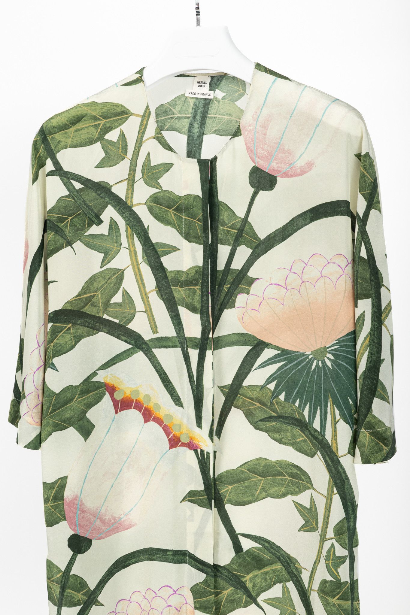 Hermes Hermes Cream & Green Silk Floral Buttoned Blouse Size M / US 6-8 / IT 42-44 - 3 Thumbnail
