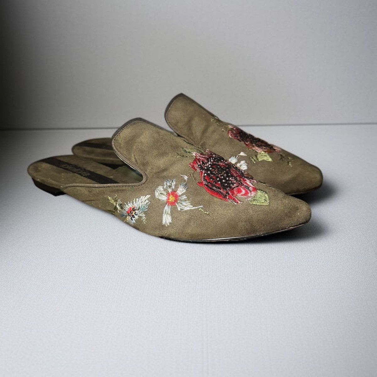 Bebe Bebe embroidered olive green mules Size US 9 / IT 39 - 1 Thumbnail