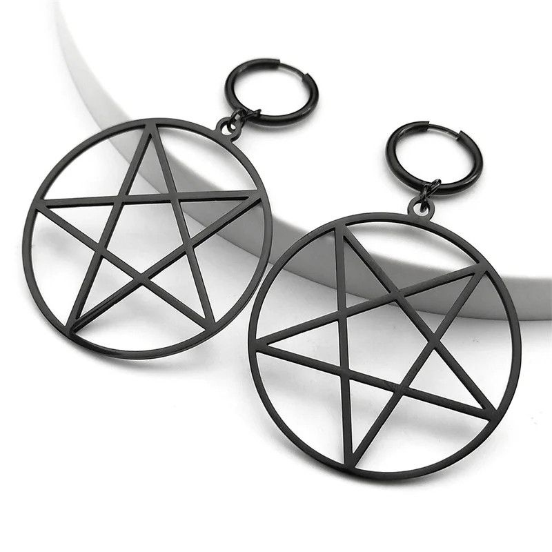 Jewelry Big Round Pentagram Gothic Hoop Earrings Jewelry Gift Size ONE SIZE - 3 Thumbnail