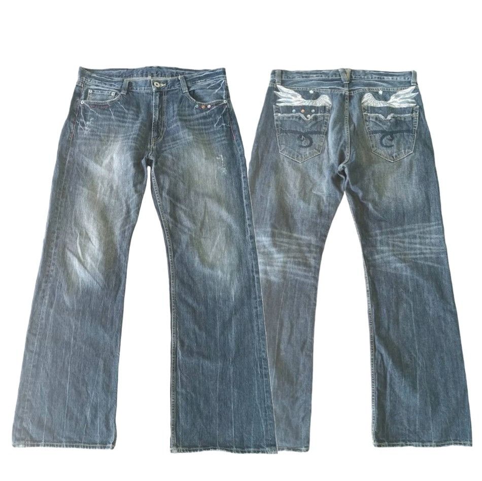 image of Vintage VTG Flare Baggy Distressed Design Denim, Men's (Size 36)