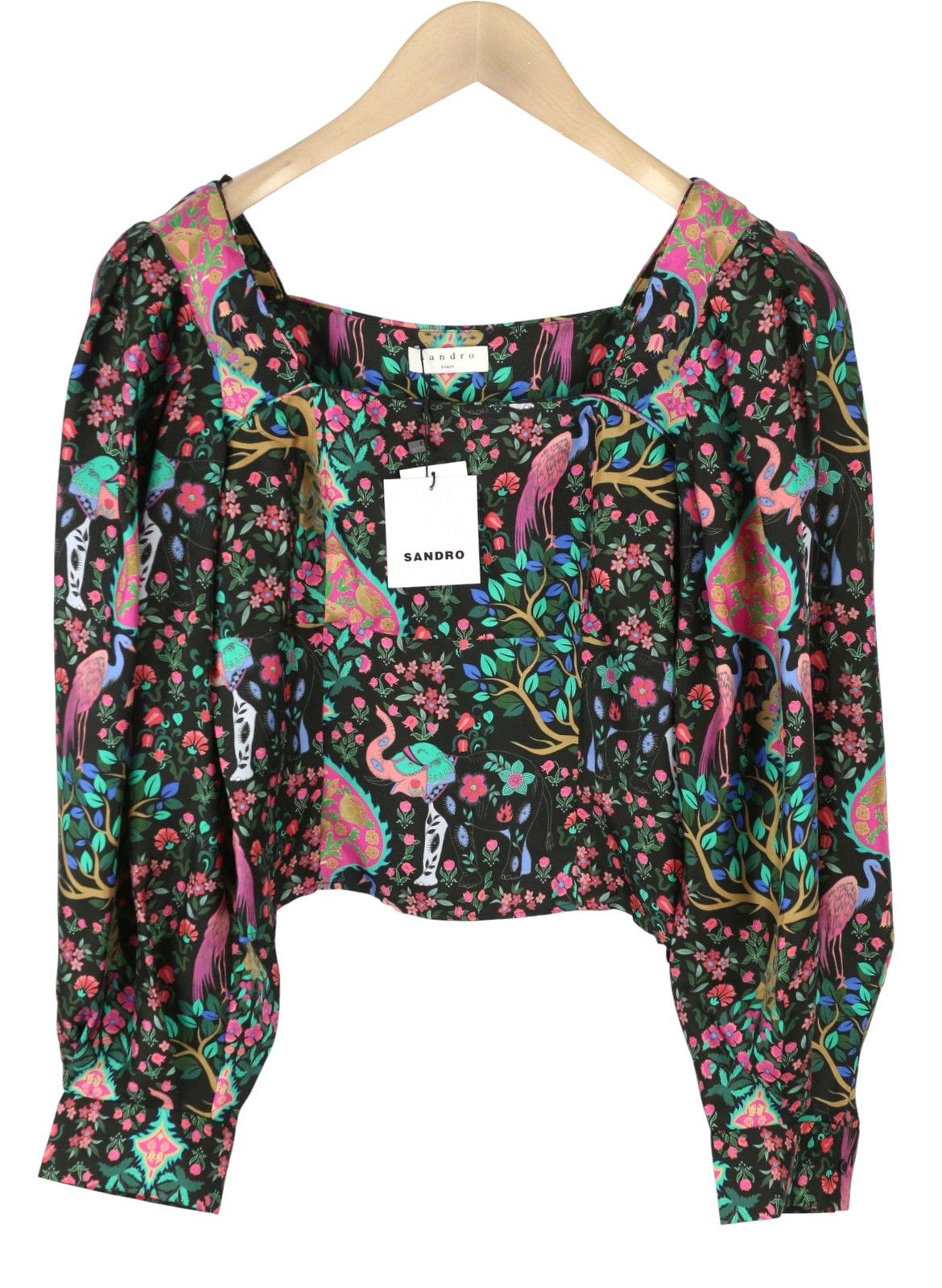 Sandro 0 XS Colourful Silk Square Neckline Cropped Balloon 88509 Size XS / US 0-2 / IT 36-38 - 4 Thumbnail