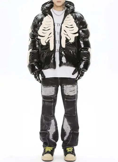 VIBE Skeleton Puffer Jacket Gothic Rock Punk Size US L / EU 52-54 / 3 - 3 Thumbnail