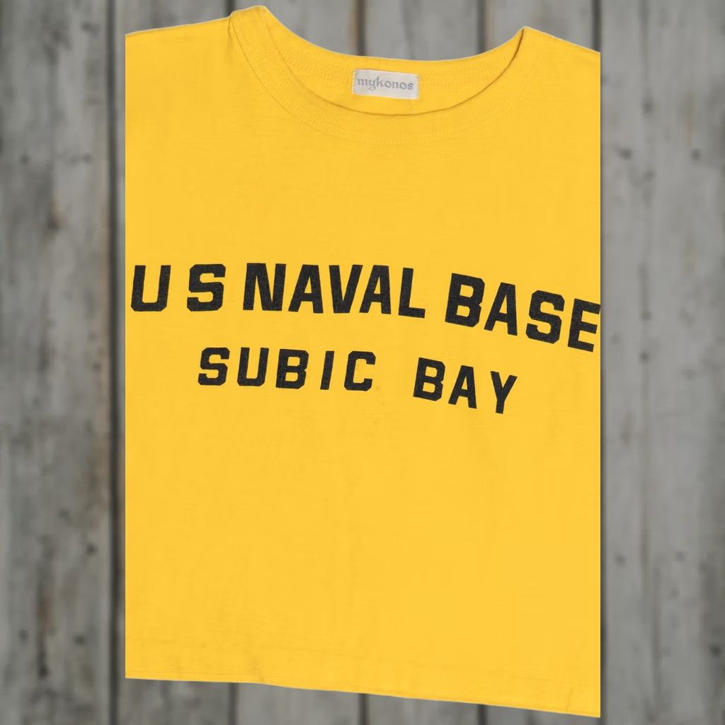 Vintage Vintage US Naval Base Subic Bay Crop Top T-Shirt - Yellow Unisex Adults XL Short Sleeve 1990s Mens Womens Girls Boys Size US XL / EU 56 / 4 - 1 Thumbnail