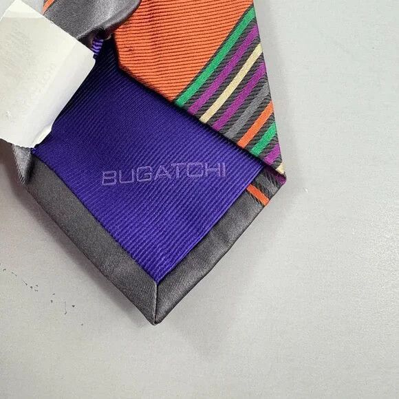 BUGATCHI Bugatchi Tangerine / Purple Striped Men's Tie 3 1/4" x 60" Size ONE SIZE - 5 Thumbnail