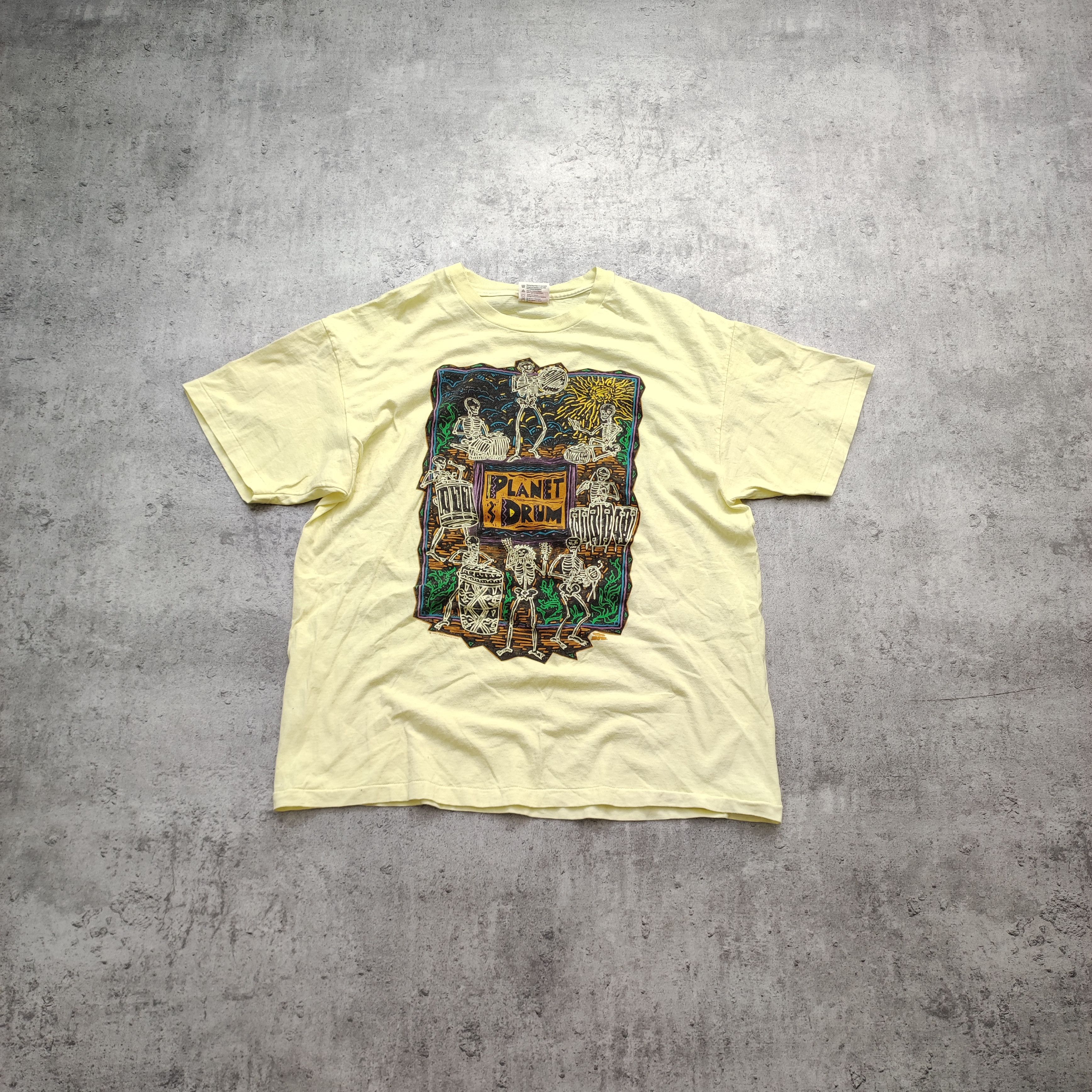Band Tees × Vintage RARE 1991 Limited Planet Drum Light Yellow Band Promo Tee Size US XL / EU 56 / 4 - 1 Thumbnail