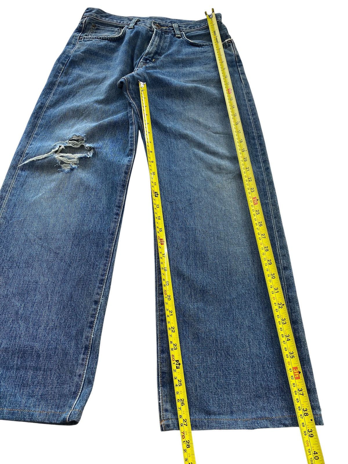 Edwin Edwin 505 Blue Wash Ripped Style Straight Leg Jeans Size US 30 / EU 46 - 7 Thumbnail