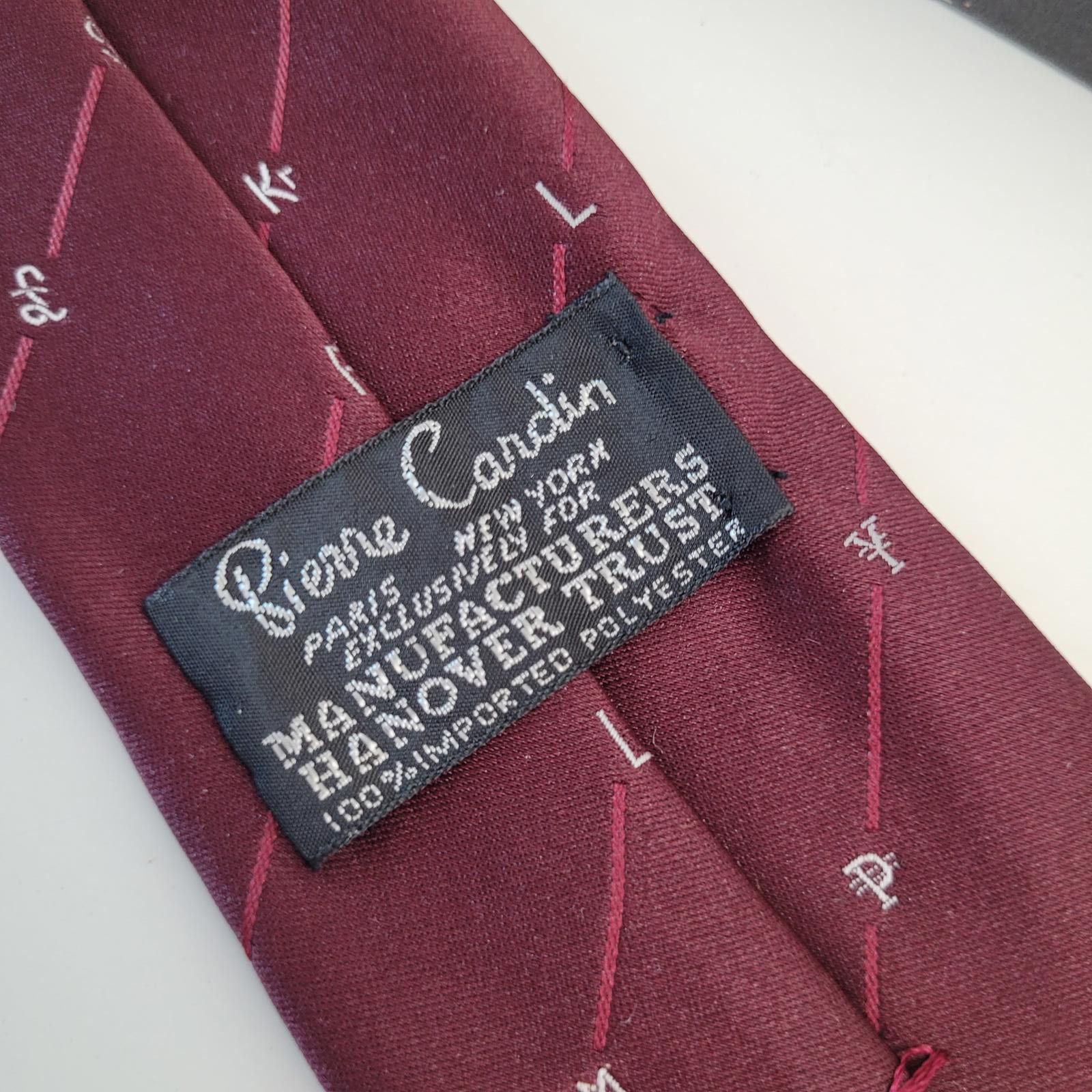Pierre Cardin Pierre Cardin Necktie Maroon w/ White Currency Symbols & Box Size ONE SIZE - 2 Thumbnail