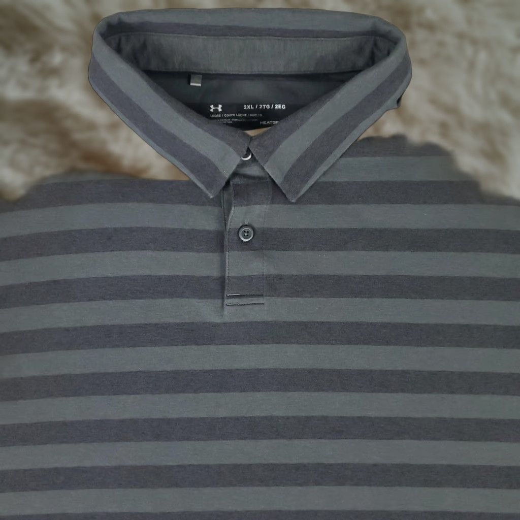 Under Armour Under Armour Polo Shirt Mens 2XL Gray Striped HeatGear Golf Performance Loose Size US XXL / EU 58 / 5 - 1 Thumbnail