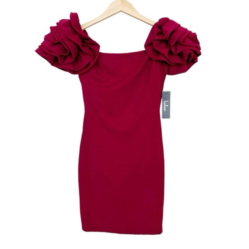 Other Lulus Red Mini Dress Ruffle Shoulder Detail Sz XS Size XS / US 0-2 / IT 36-38 - 1 Thumbnail