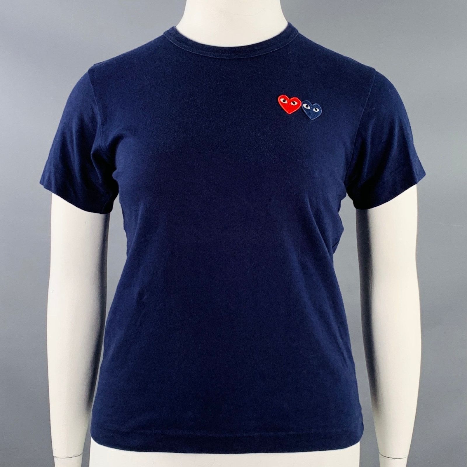 PLAY Size L Navy Red Jersey Applique T-Shirt