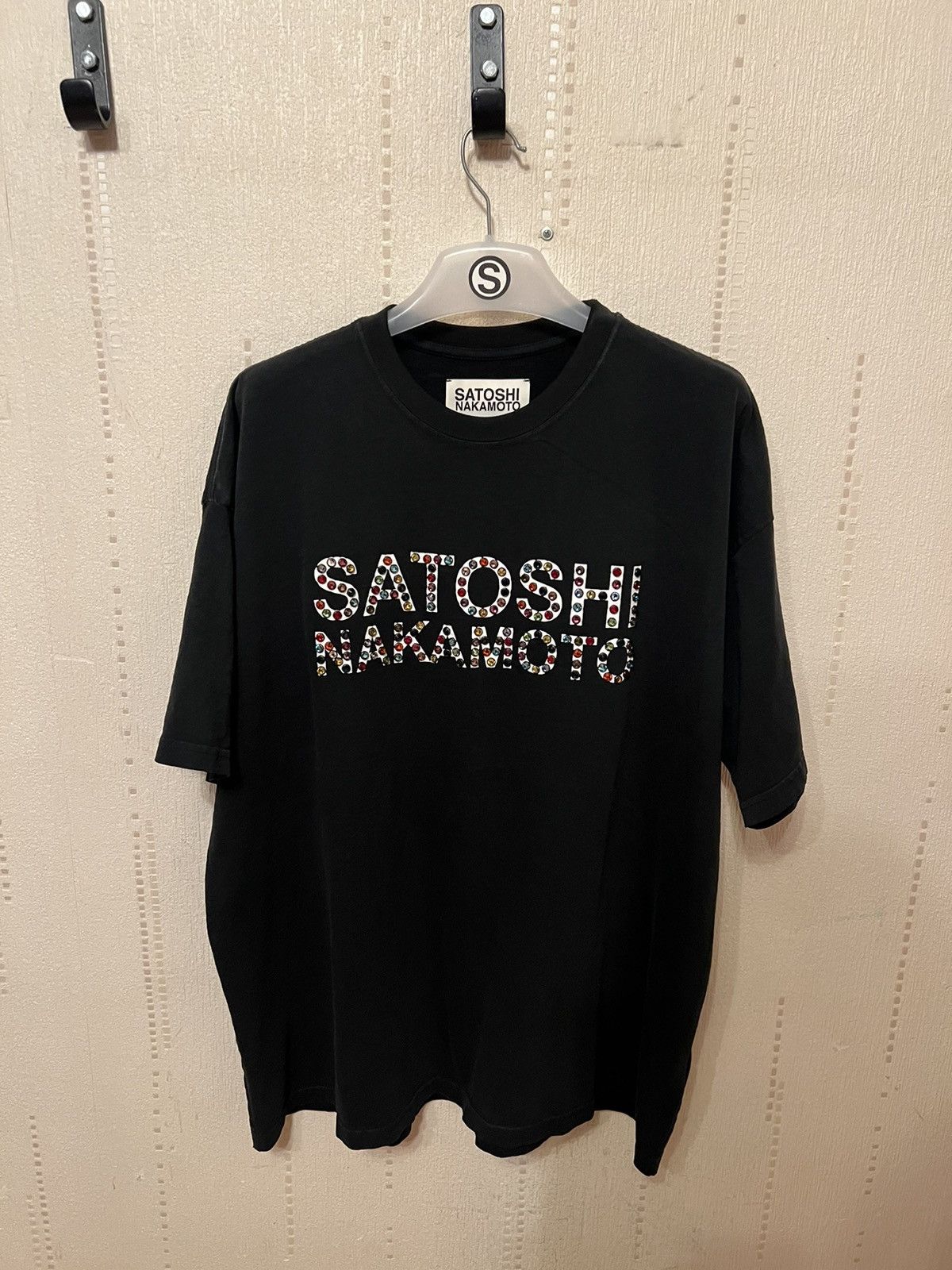 image of American Edition x California Arts Satoshi Nakamoto Studded Logo Tee in Black, Men's (Size XL)