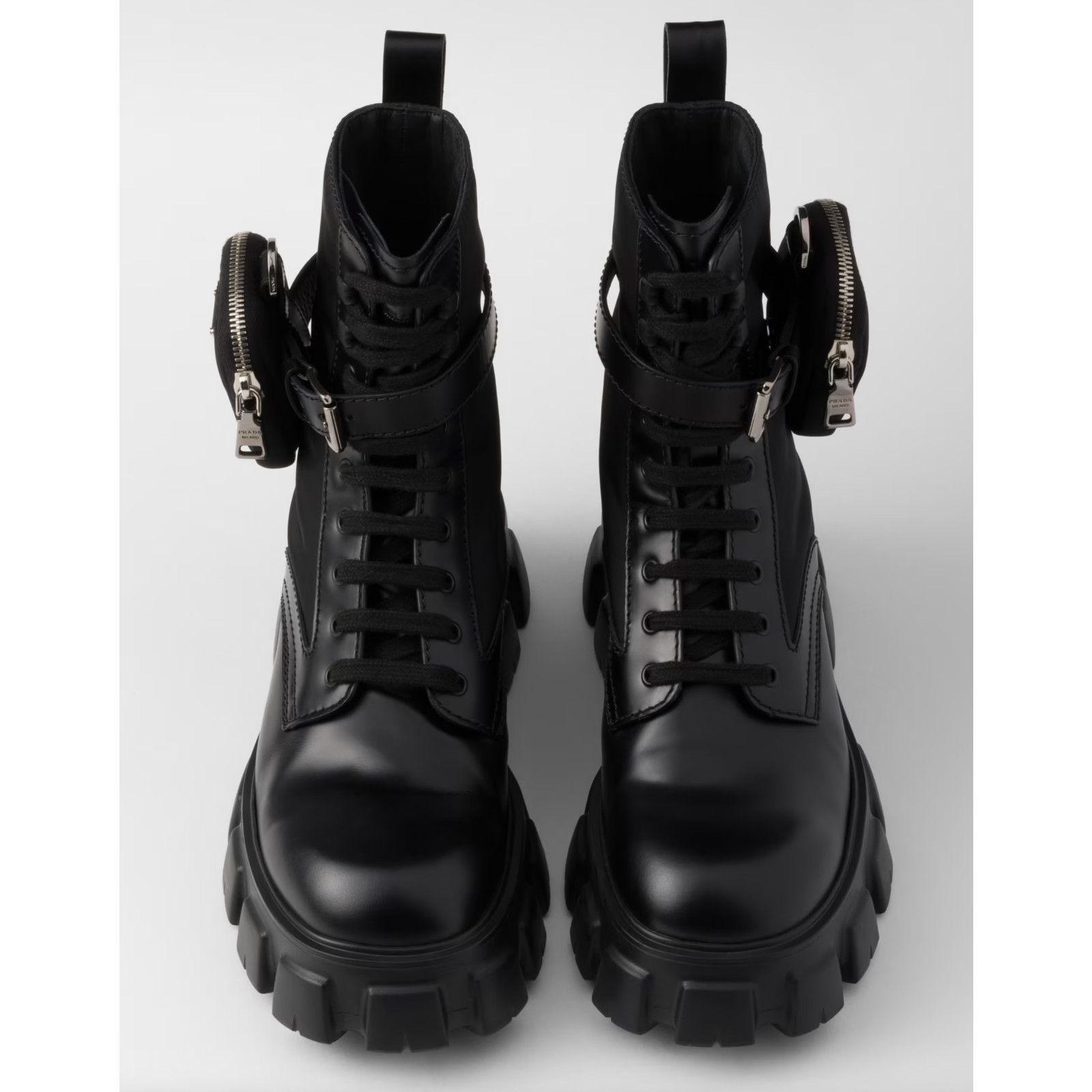 Prada Prada Monolith Black Leather Nylon Lug Sole Combat Boot 41.5 Size US 11.5 / IT 41.5 - 8 Thumbnail