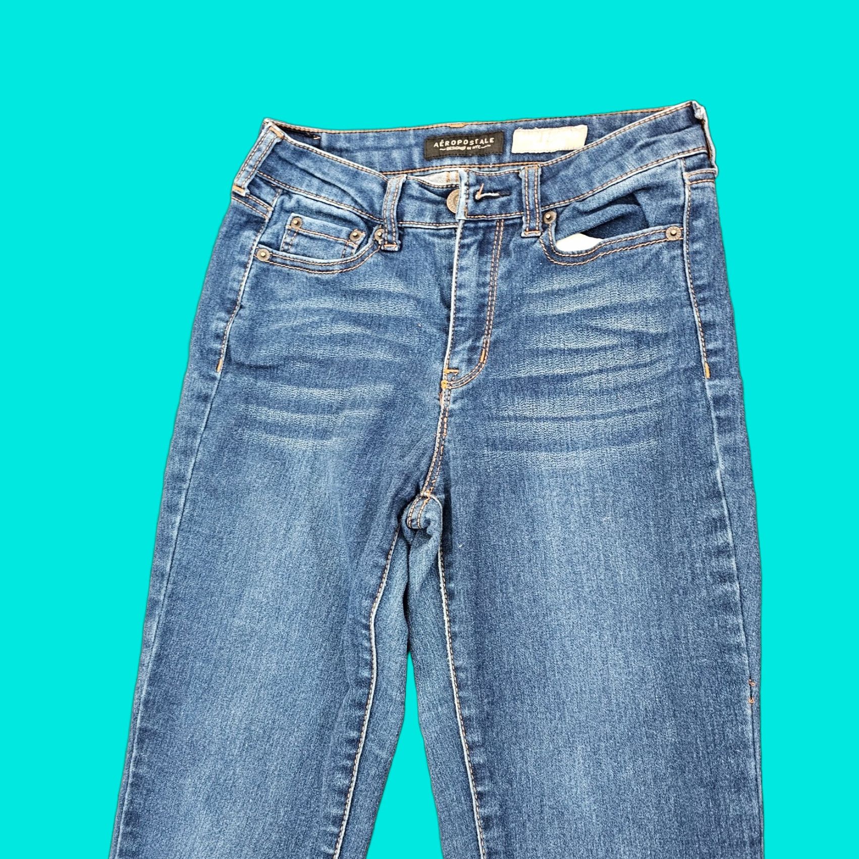 Vintage Aéropostale Women's High Waisted Jegging Size 0 Blue Stretch Regular Wash Size 25" / US 0 / IT 36 - 1 Thumbnail