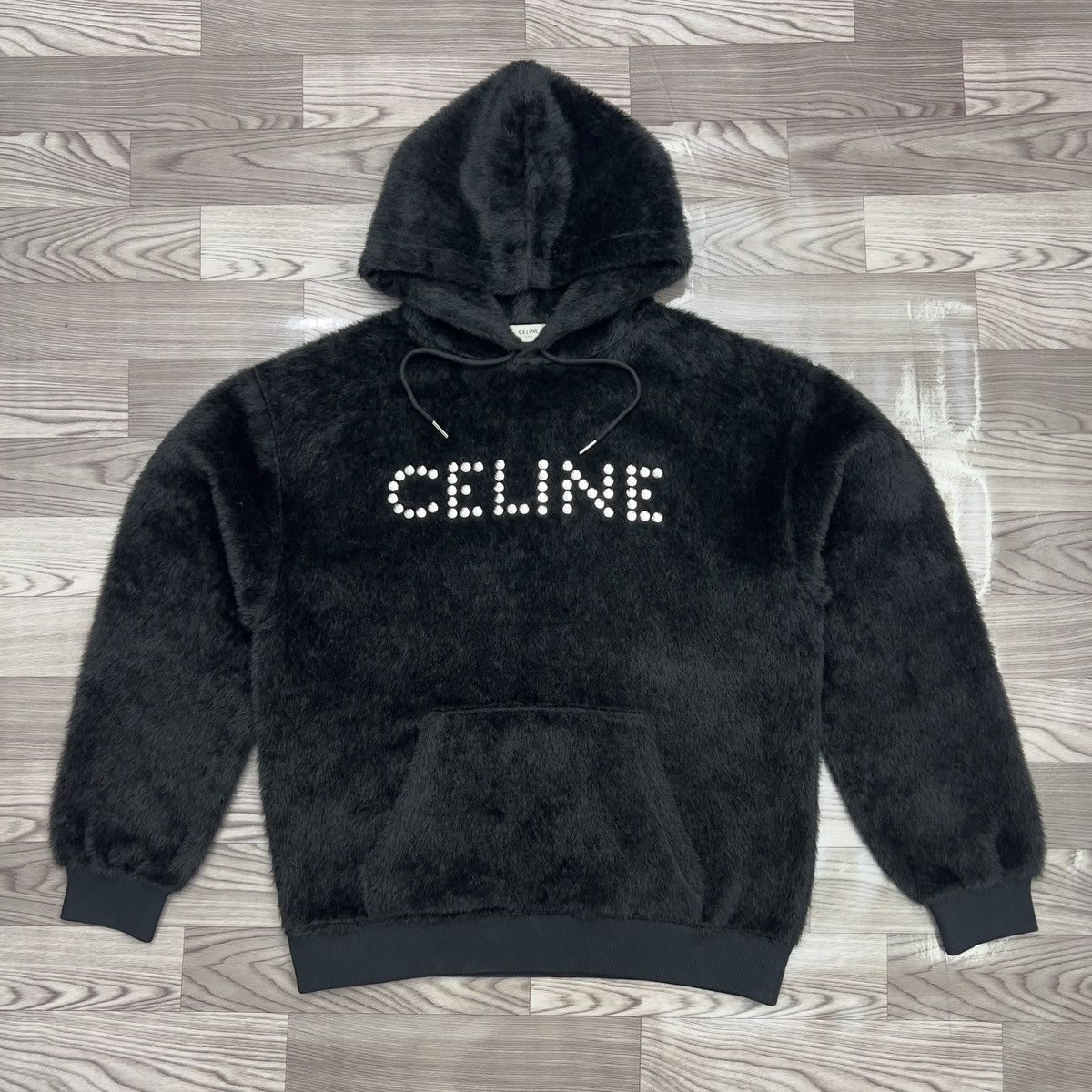 Celine Celine x Hedi Slimane FW22 Alpaca Fur Studded Logo Hoodie Size US M / EU 48-50 / 2 - 1 Thumbnail