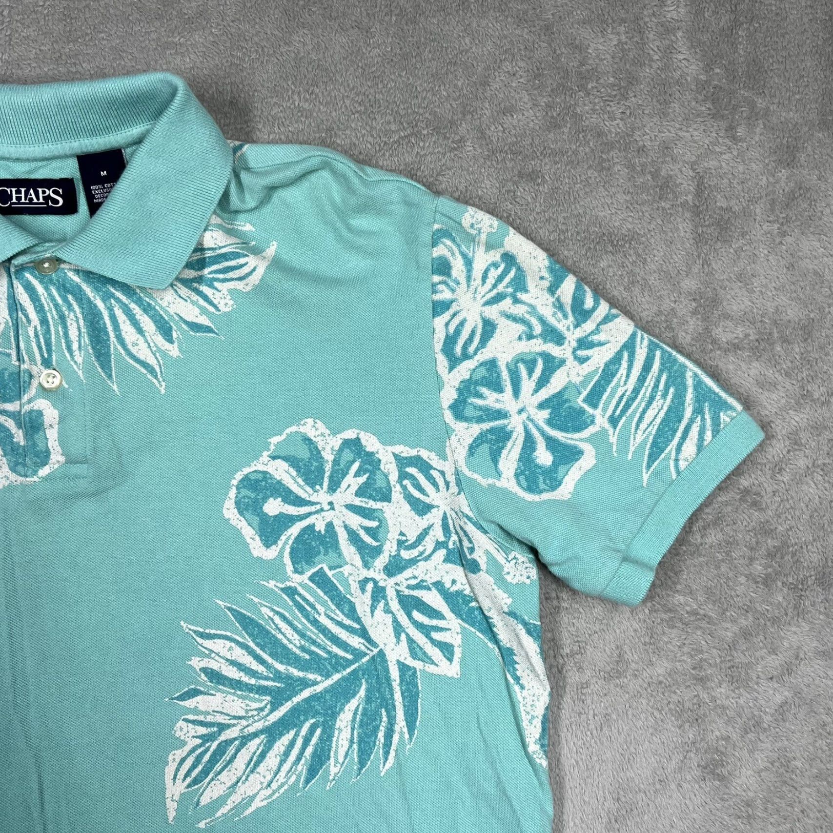 Chaps Chaps Polo Shirt Men Medium Aqua Blue Floral Print Short Sleeve EUC Size US M / EU 48-50 / 2 - 2 Thumbnail