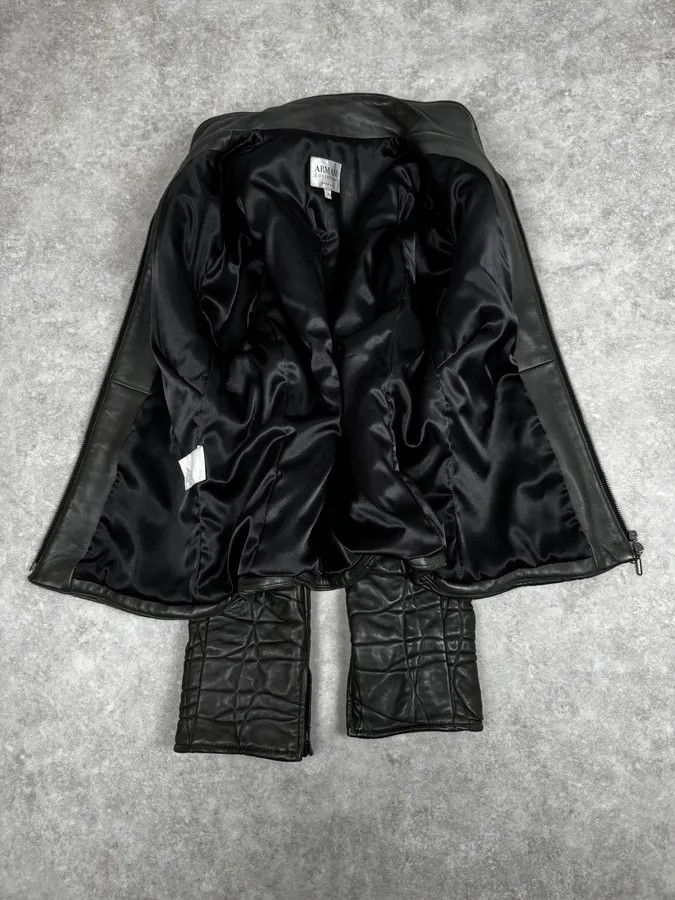 Armani Collezioni 2000s Armani Collezioni Grey Geommetrical Biker Leather Jacket Size XS / US 0-2 / IT 36-38 - 7 Thumbnail