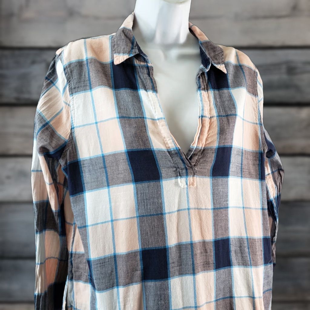Lou & Grey Lou & Grey Womens Popover Top Blouse Long Sleeve Pink Checkered Cotton M Size M / US 6-8 / IT 42-44 - 1 Thumbnail