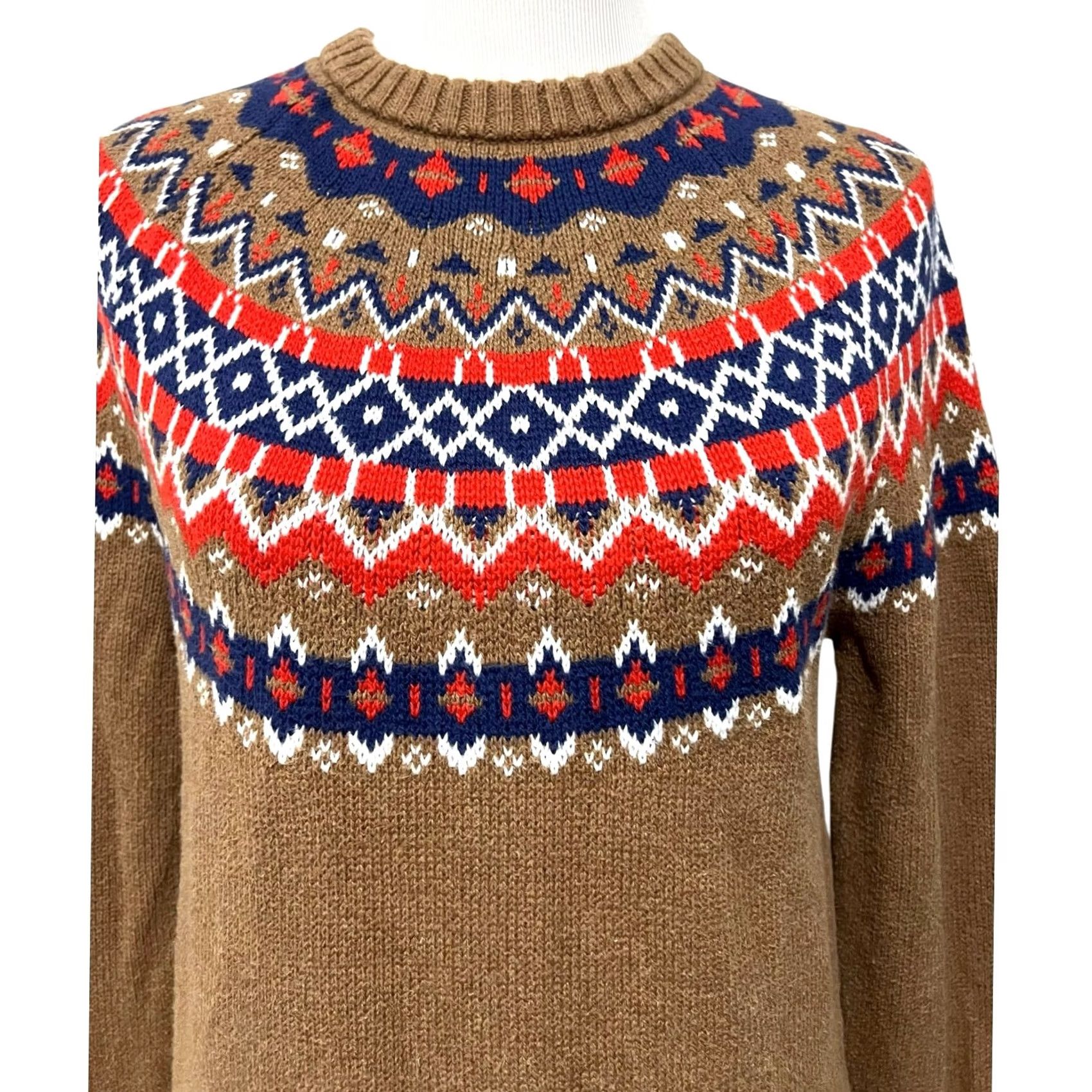 J.Crew VINTAGE J.Crew Sweater Crewneck Cotton Fair Isle Tan Womens Small Crew Neck Sweater, 100% Cotton, Long Sleeve, Casual Size S / US 4 / IT 40 - 5 Thumbnail