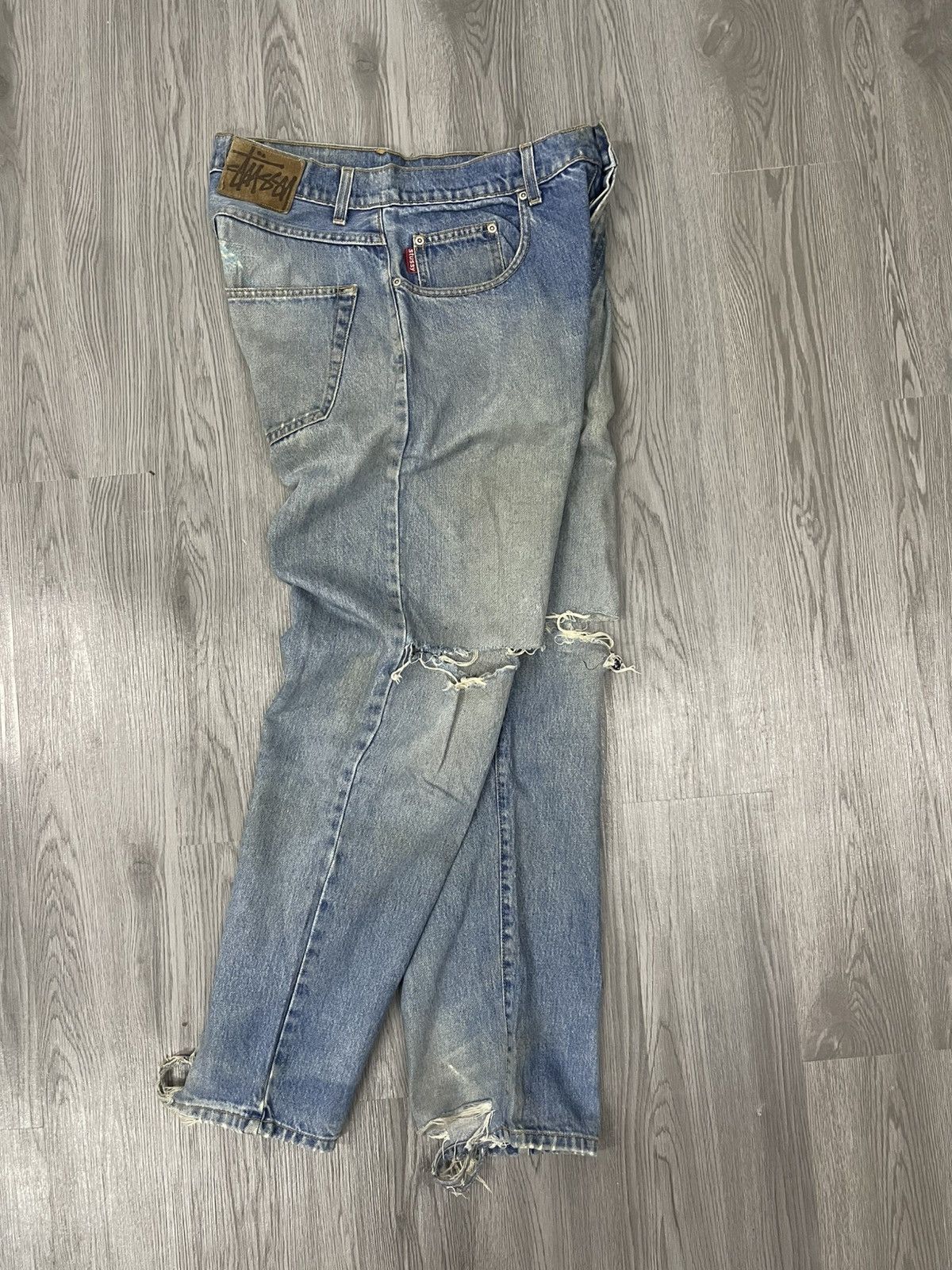 Stussy × Vintage Rip distressed rework Stussy denim Size US 33 - 1 Thumbnail