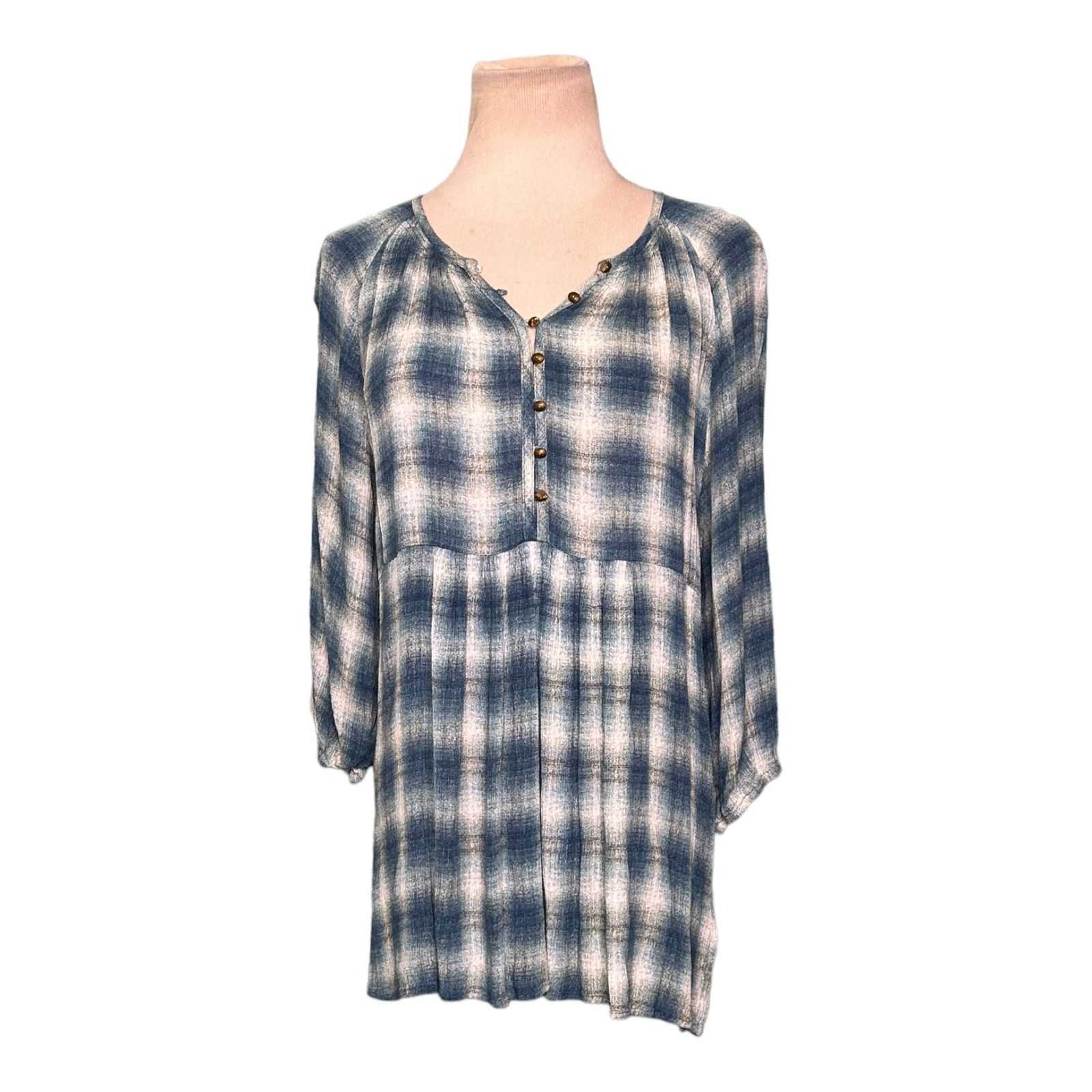 Anthropologie Maeve plaid 3/4 sleeves v neck tunic top blouse size small Size S / US 4 / IT 40 - 15 Thumbnail