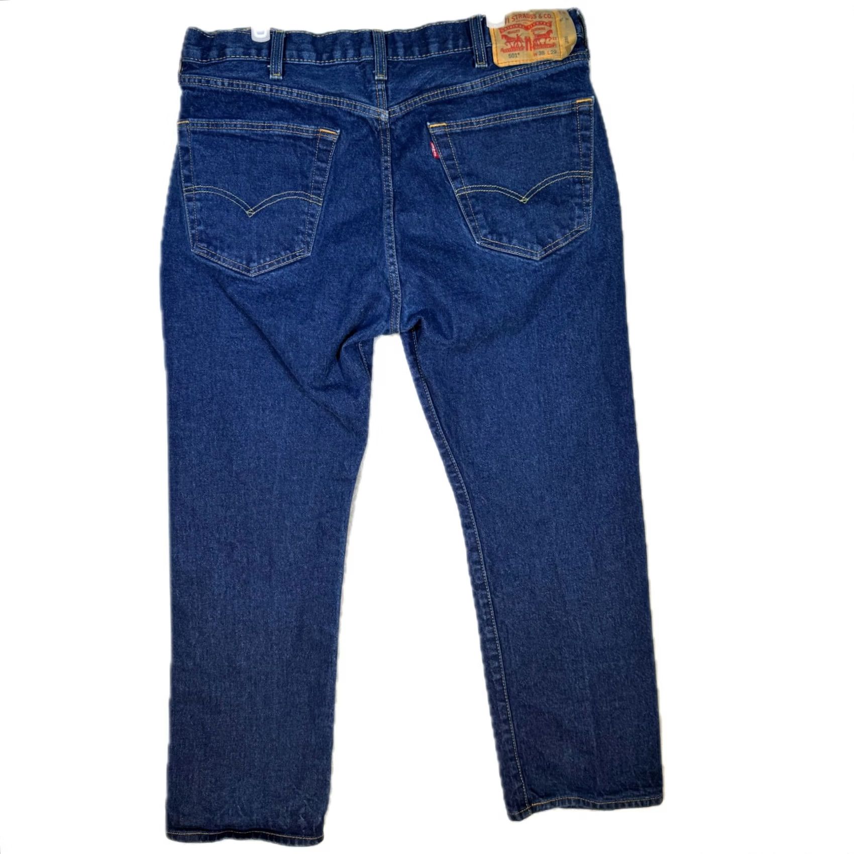 American Eagle Outfitters Levi’s 501 Jeans Men’s Blue Button Fly Straight Leg Denim 34 x 29 Regular Rise Mid 90s USA Cowboy Horse Pattern Size US 34 / EU 50 - 2 Thumbnail