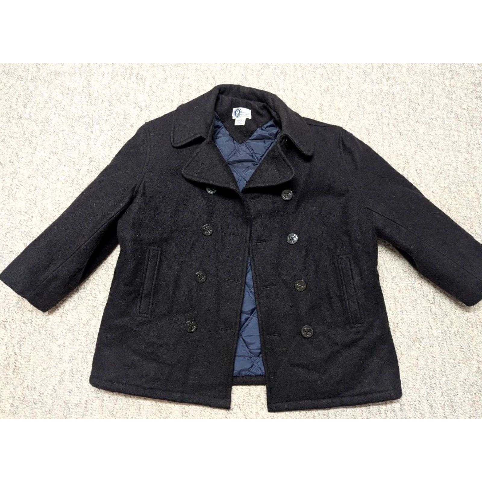 Vintage VINTAGE Pea Coat Navy Blue Wool XL 46-48 Navy anchor buttons Navy Blue NAVAL 1990s Lined Mens Coat Wool 46-48 Navy Button Mens Size US XL / EU 56 / 4 - 3 Thumbnail