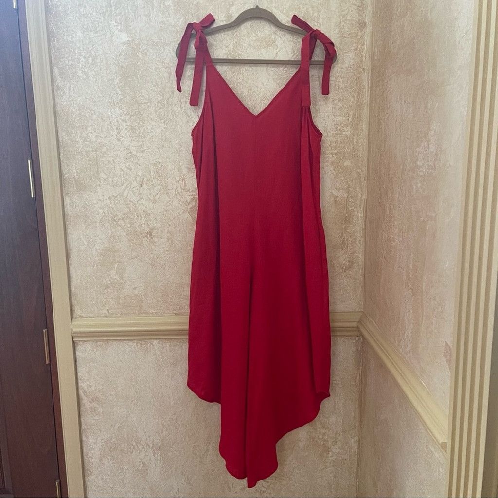 Everlane Everlily Red Linen midi jumpsuit romper v-neck Sz Large Size 32" / US 10 / IT 46 - 3 Thumbnail
