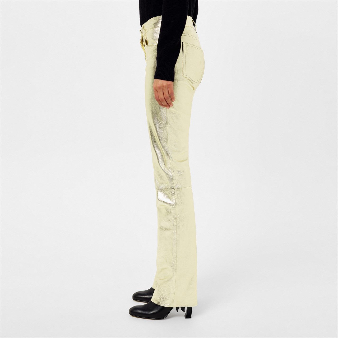 Palm Angels o1g2r1mq0425 Laminated Leather Trousers in Metallic Gold Size 27" / US 4 / IT 40 - 4 Thumbnail