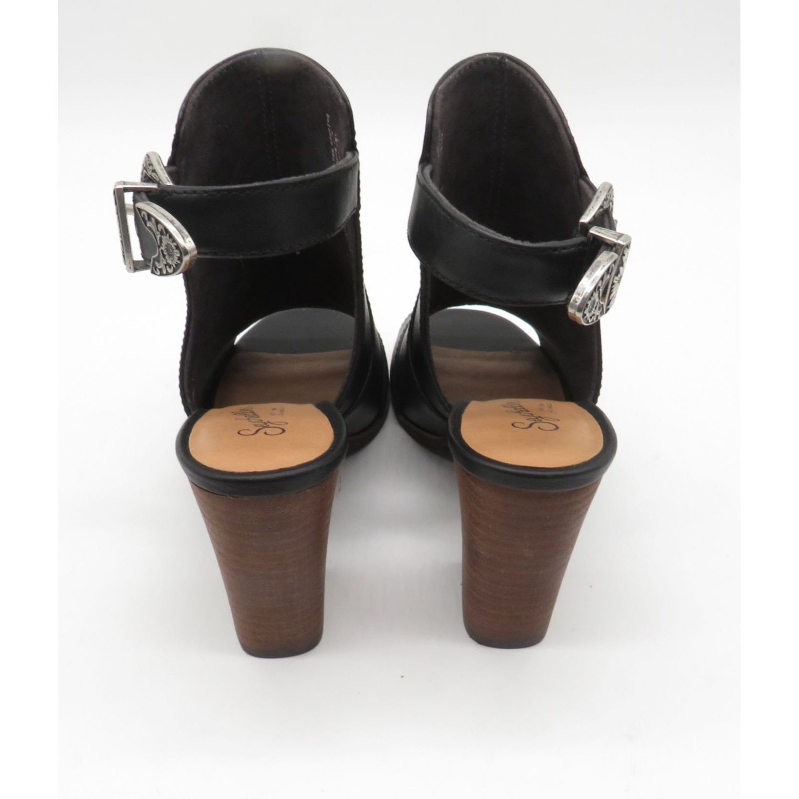 Seychelles Seychelles Women's Black Leather Peep-Toe Heeled Sandals Sil Size US 6 / IT 36 - 5 Thumbnail