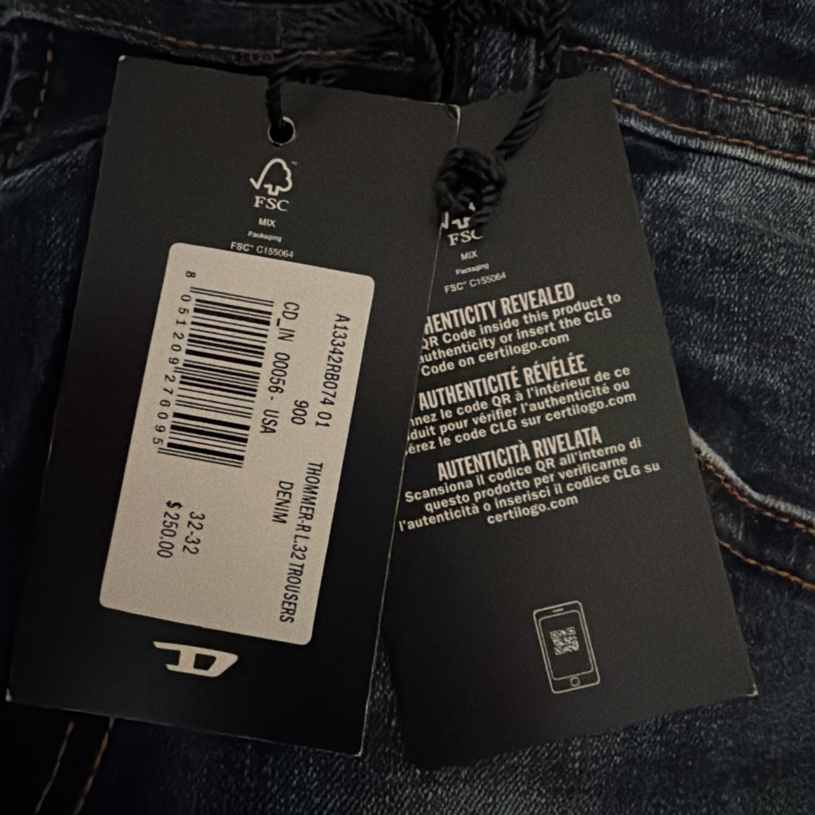 Diesel Diesel Mens Thommer Slim Jeans RB074 Blue $250 Size 32/32 Size US 32 / EU 48 - 7 Thumbnail