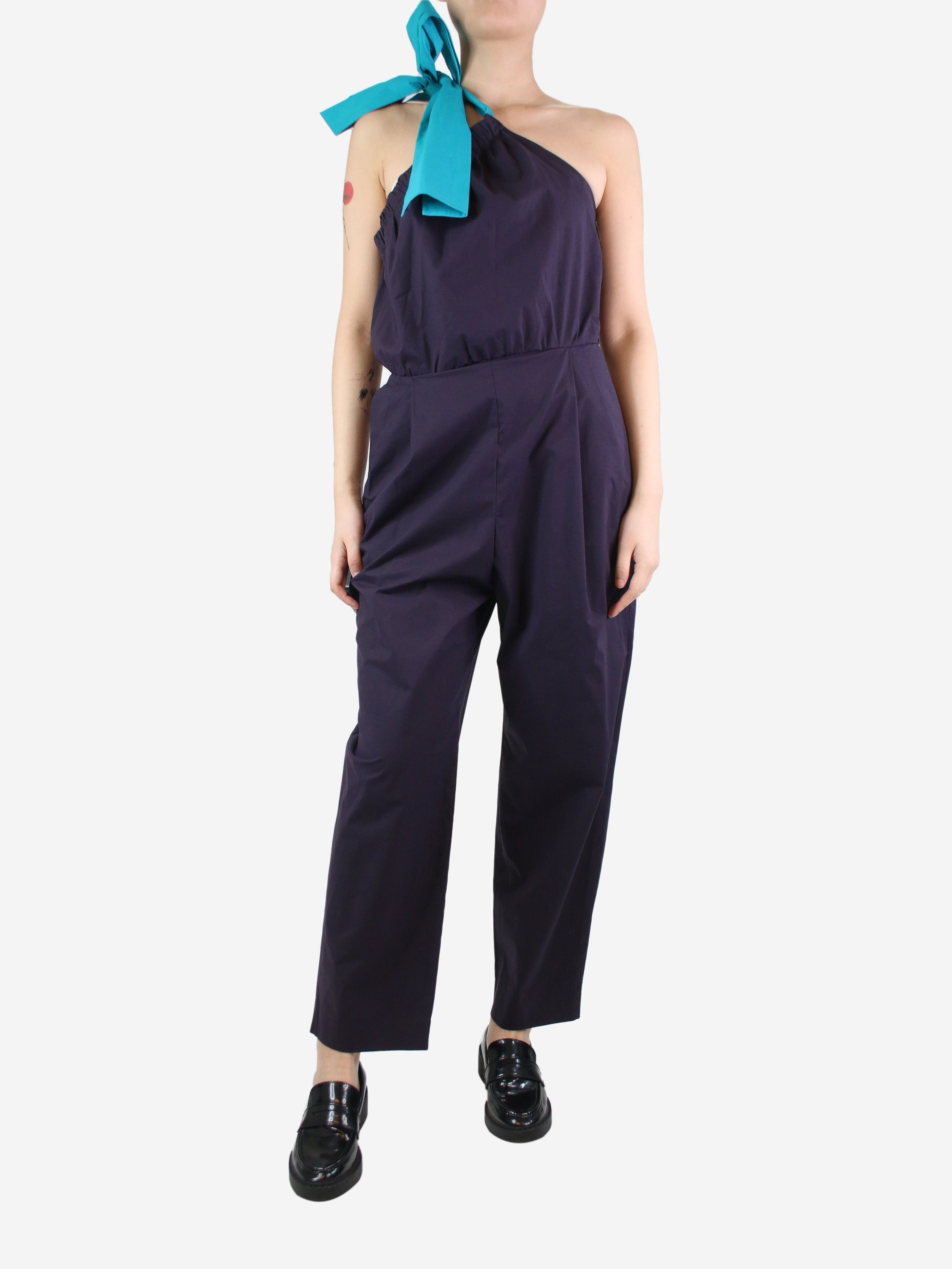 image of Msgm Purple One-Shoulder Jumpsuit - Size Uk 14, Women's