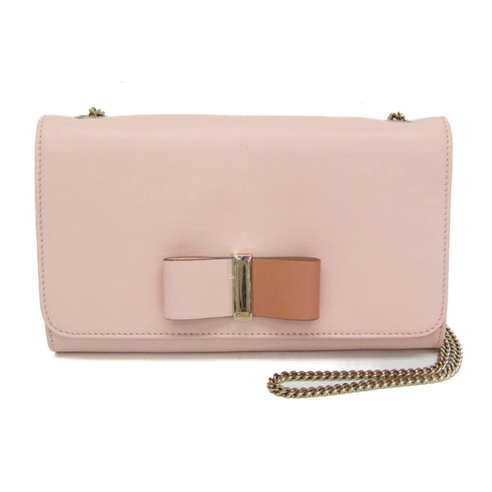 Chloe Chloé Ribbon Chain Shoulder Bag Women's Leather Shoulder Bag Light Beige,Light Pink Size ONE SIZE - 1 Thumbnail